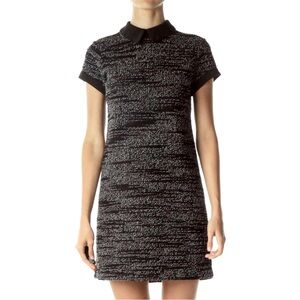 MAISON JULES Womens Tweed Black Heather Collar Above The Knee Shift Dress